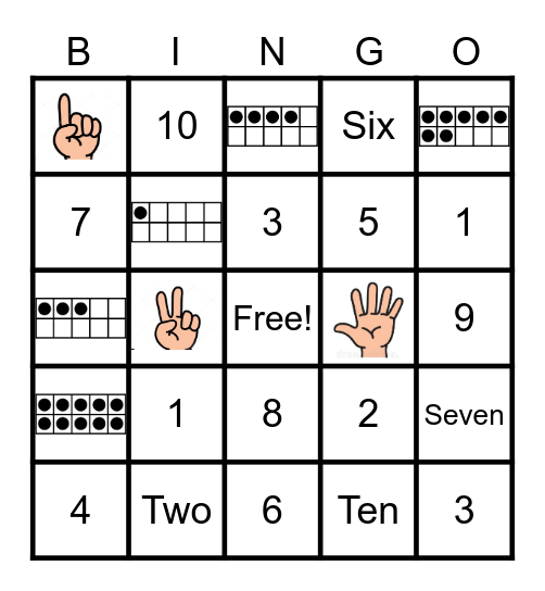 Numbers from 1-10 Bingo Card