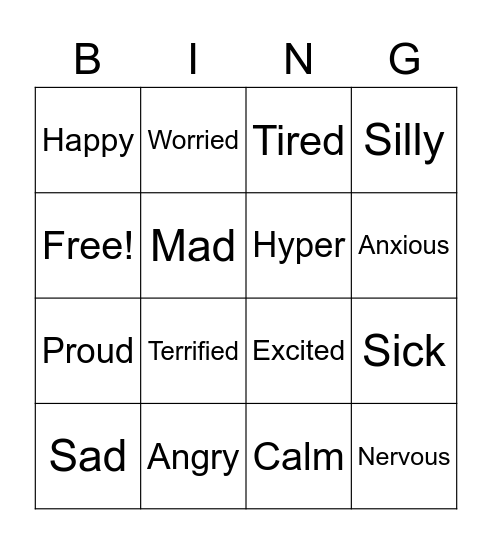 Feelings BINGO Card