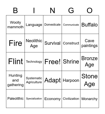 Early Humans and Agricultural Revolution Bingo Card