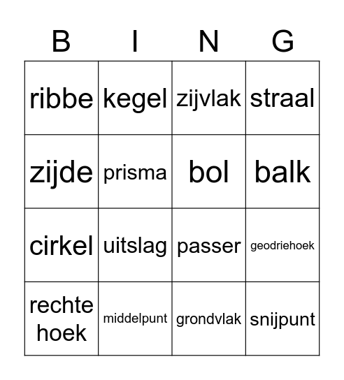 RUIMTEFIGUREN Bingo Card