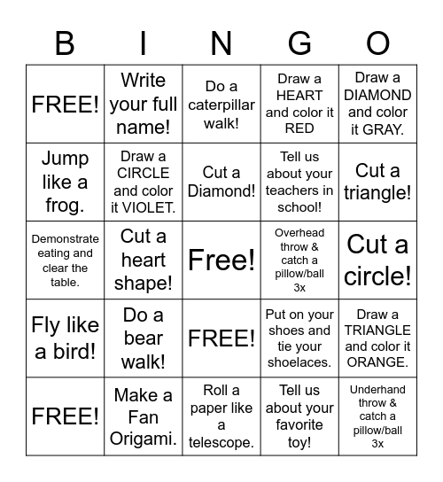 Matthew's Bingo Card