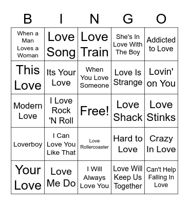 Love Songs 2 Bingo Card