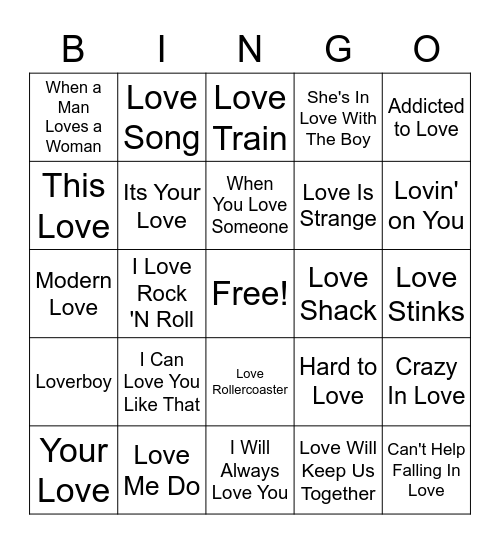Love Songs 2 Bingo Card