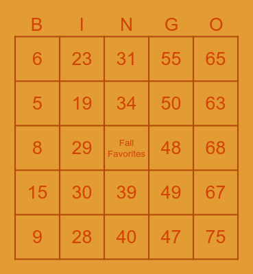 FALL FAVORITES BINGO Card