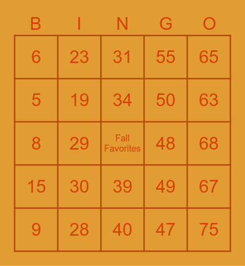 FALL FAVORITES BINGO Card