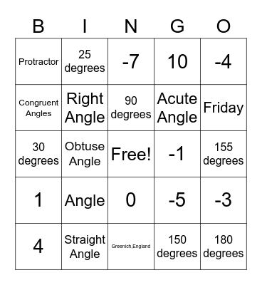 Geometry Bingo Card