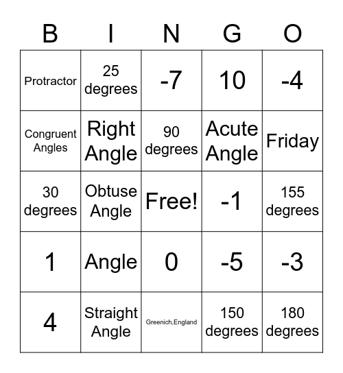 Geometry Bingo Card