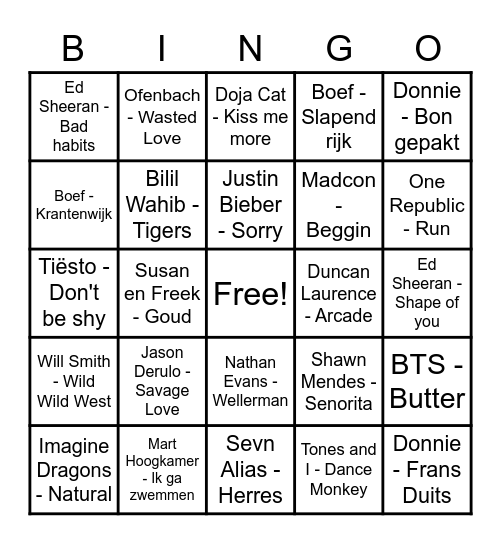 Hee(6), welk liedje hoor ik nou? Bingo Card