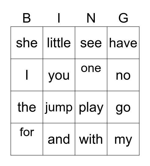 1st grade Bingo Card