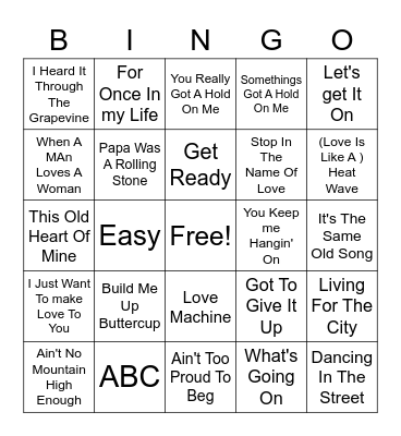 Motown Bingo Card