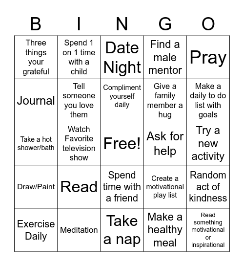 Men's Bingo Card