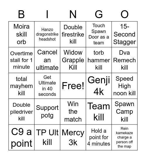 Overwatch Match Bingo Card