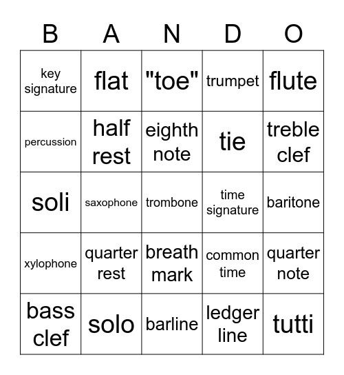 Band-o! Bingo Card