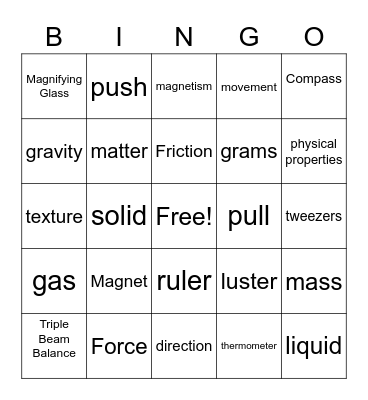 Force and Science Tools Bingo Card