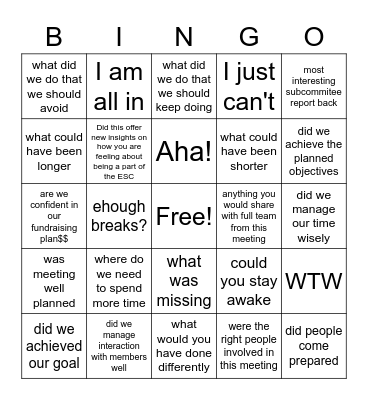 Labor Center ESC Eval Bingo Card