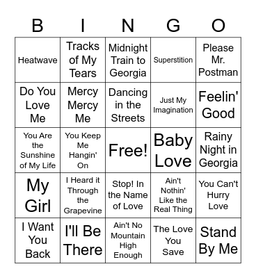 Motown Classics Bingo Card