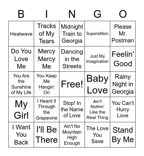 Motown Classics Bingo Card