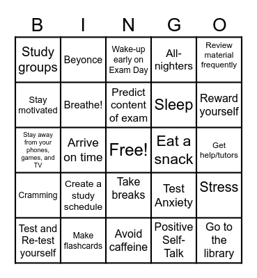 COL-101 Study Skills Bingo Card