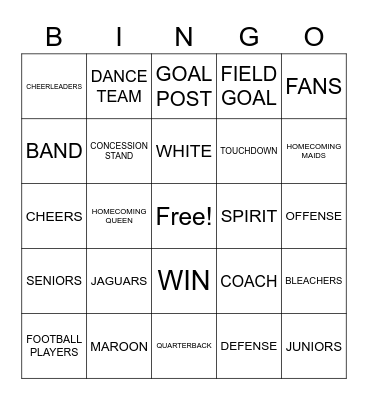 JZ GEORGE HOMECOMING Bingo Card
