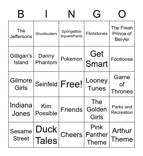 Round #1: Theme Songs Bingo Card