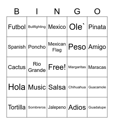 Mexico Independence Day Bingo Card