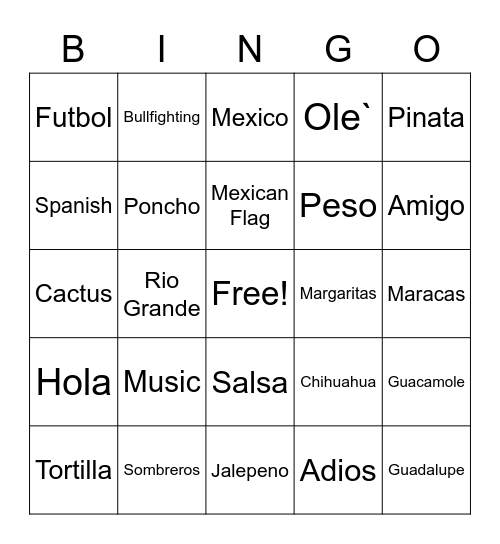 Mexico Independence Day Bingo Card