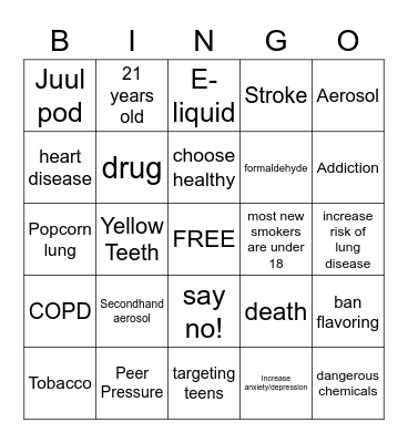 Vaping/E-cigarettes Bingo Card
