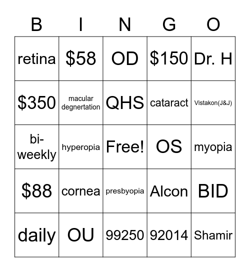 Spectrum Bing Bong Bingo Card