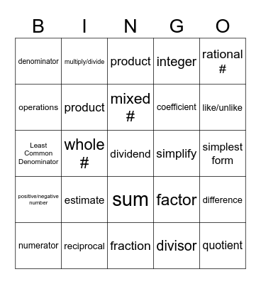 Unit 4 Vocabulary Bingo Card