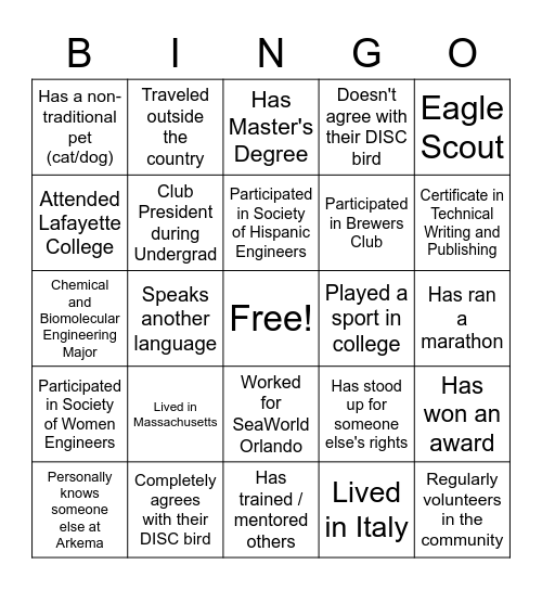 DE Bingo Card