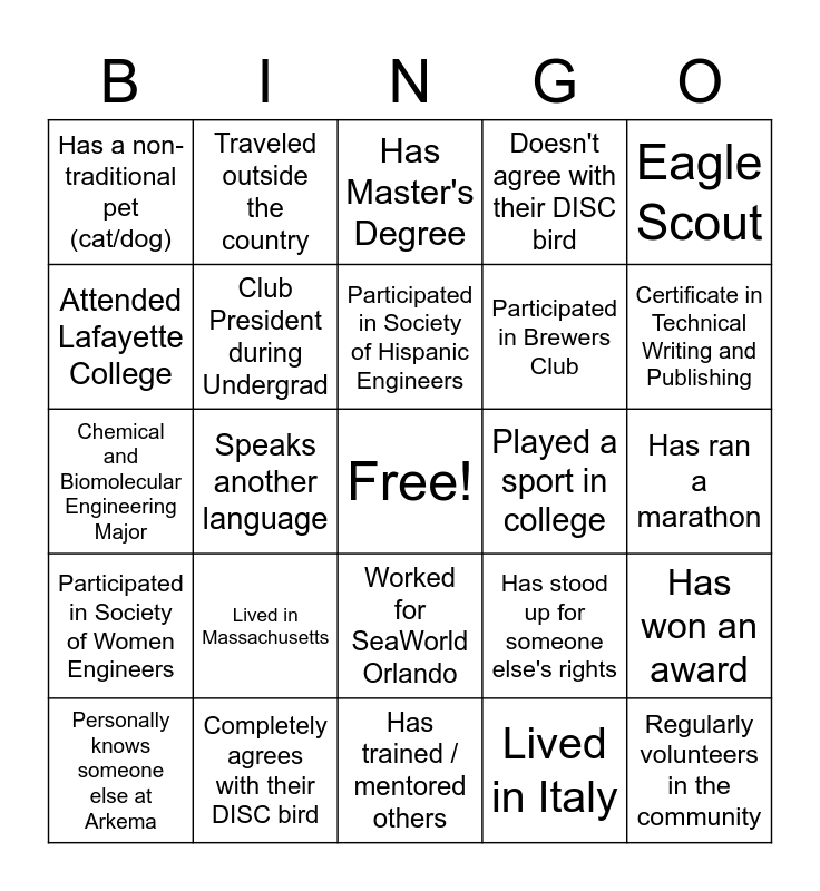 DE Bingo Card