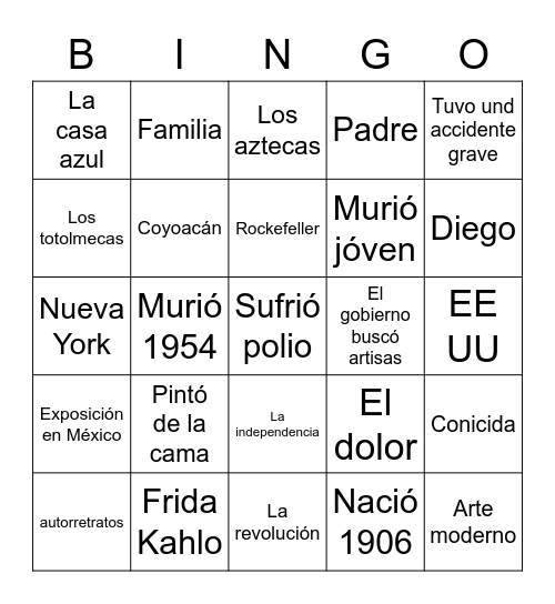 Frida en México Bingo Card