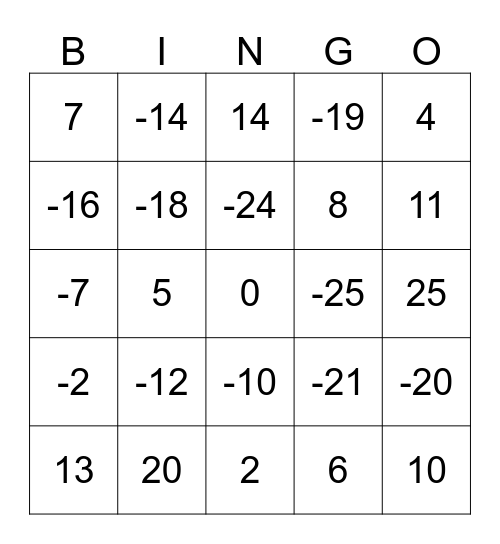 Reken Bingo Card