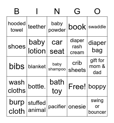 BABY GIFT BINGO Card
