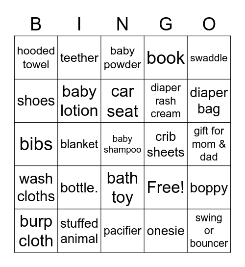 BABY GIFT BINGO Card