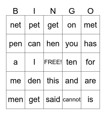 Ten Pets Bingo Card