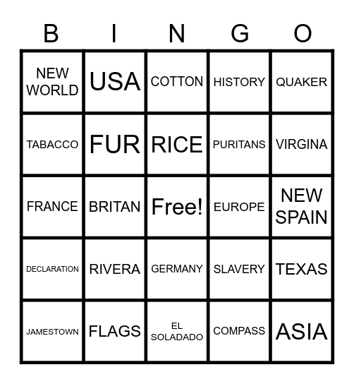 HISTORY Bingo Card