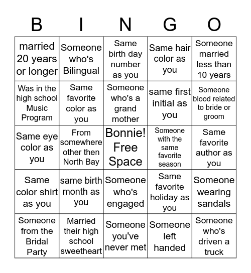Bonnies' Mingle Bingo! Bingo Card