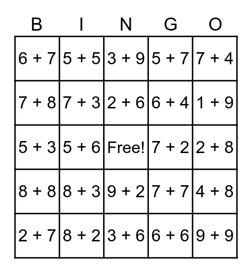 ADDTION TO 12 BINGO Card