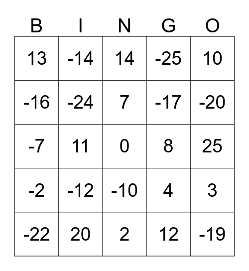 Reken Bingo Card