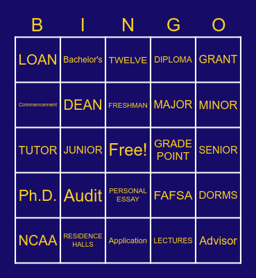 WP: College Bingo Card