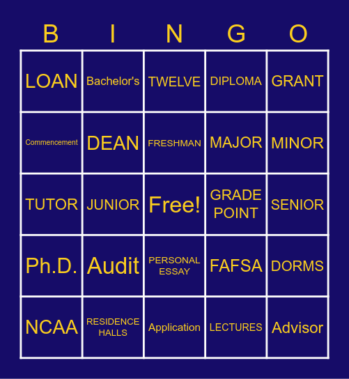 WP: College Bingo Card