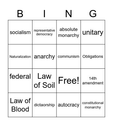 Civics BINGO Card