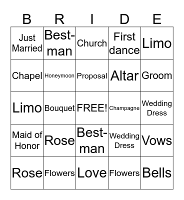 BRIDAL SHOWER BINGO Card