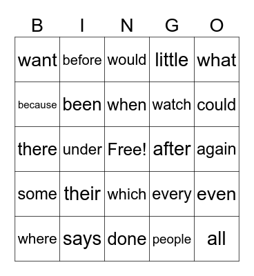 Red Word Bingo Card