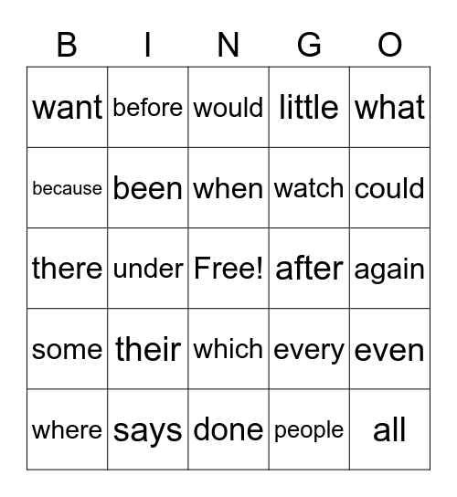 Red Word Bingo Card