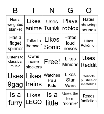 Autism bingo Card