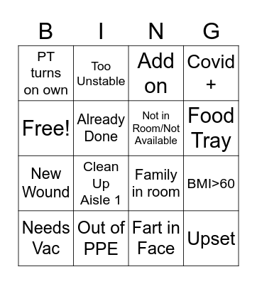 In Patient Bingo Card