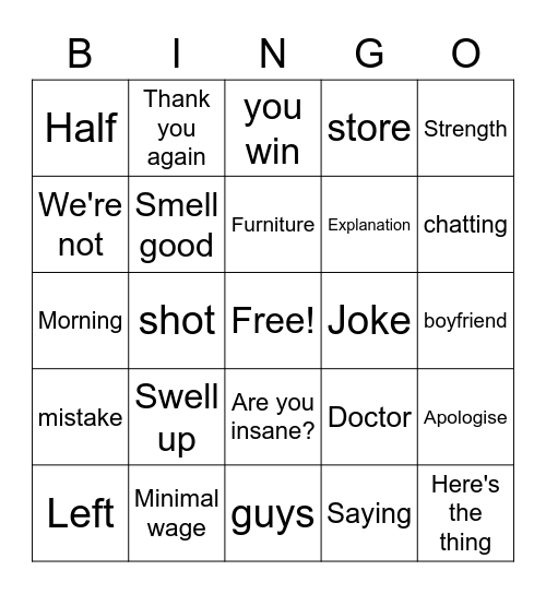 The Big Bang - Ep 2 Bingo Card