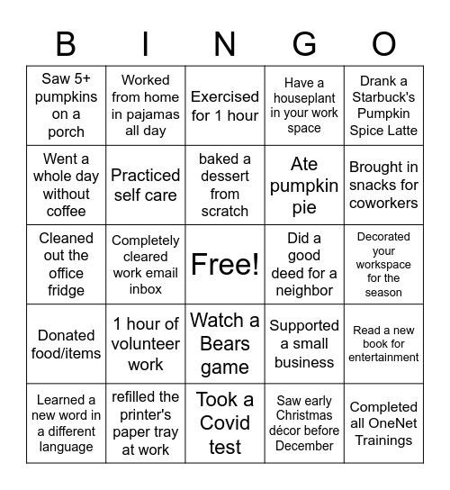 GAC Fall-tastic Bingo Card